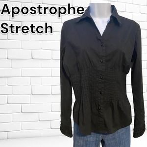 Apostrophe Stretch Black Button Up Collared Shirt